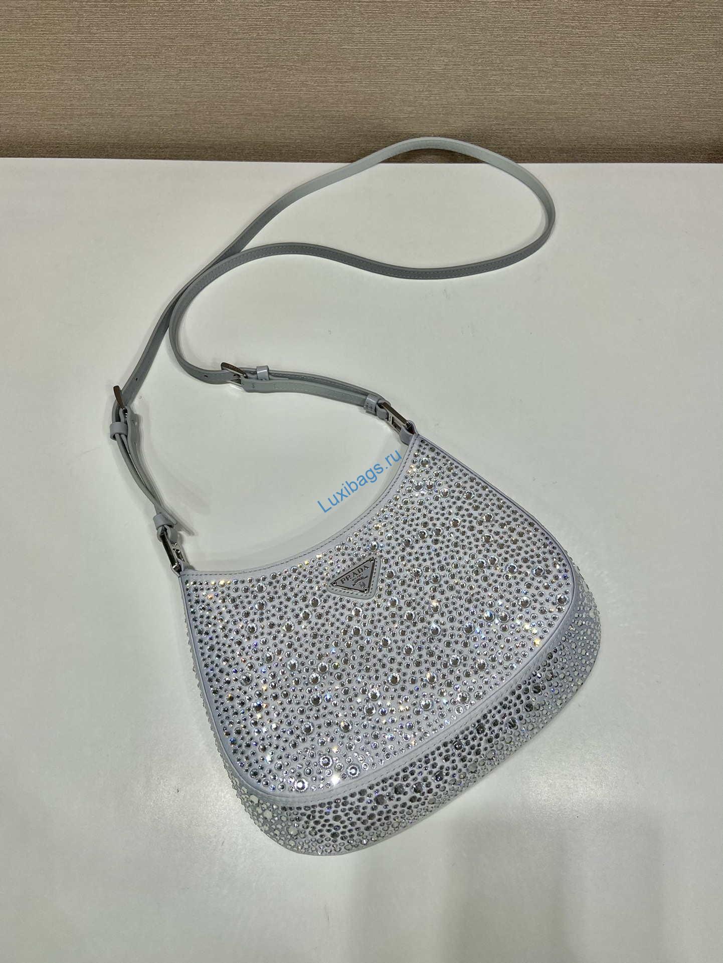 Prada 1BC169 Prada Cleo satin bag with appliqués White | prada 1bc169 prada cleo satin bag with appliques 009