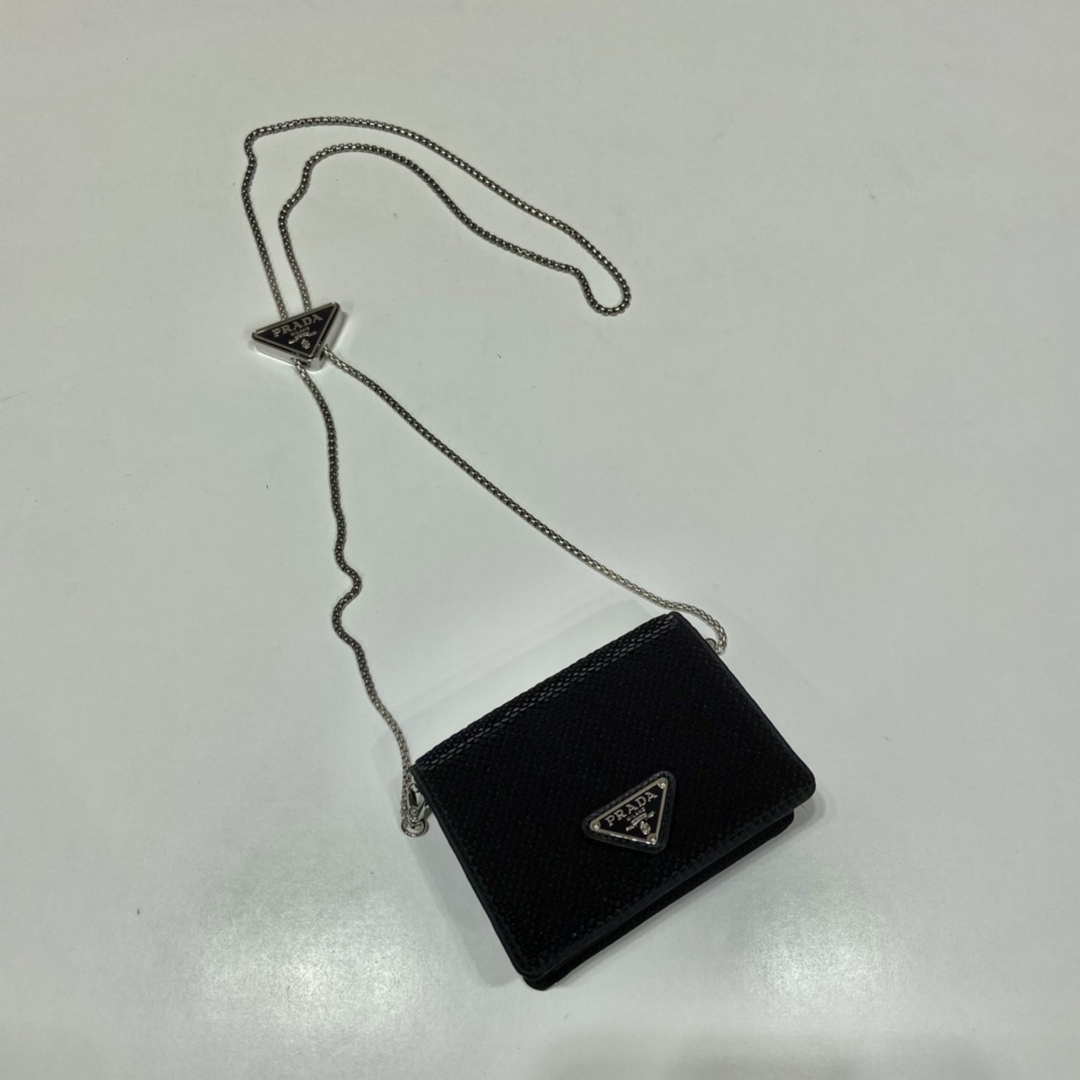Prada Cardholder with shoulder strap and sequins 1MR024 Black | prada cardholder with shoulder strap and crystals 1mr024 black 015
