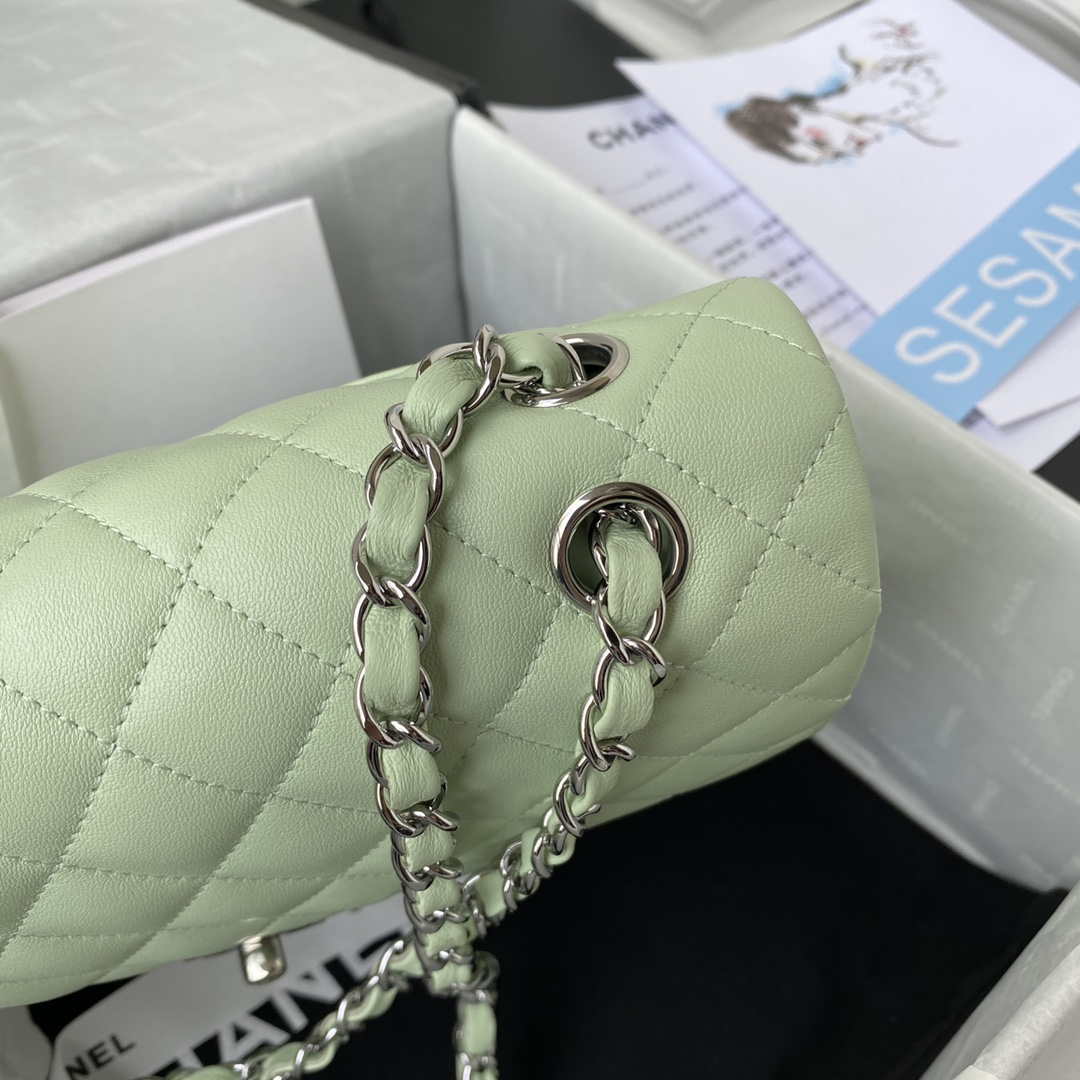 Chanel A01112 Flap Handbag Classic Bag Lambskin Light Green Silver | chanel a01112 flap handbag classic bag lambskin light 004
