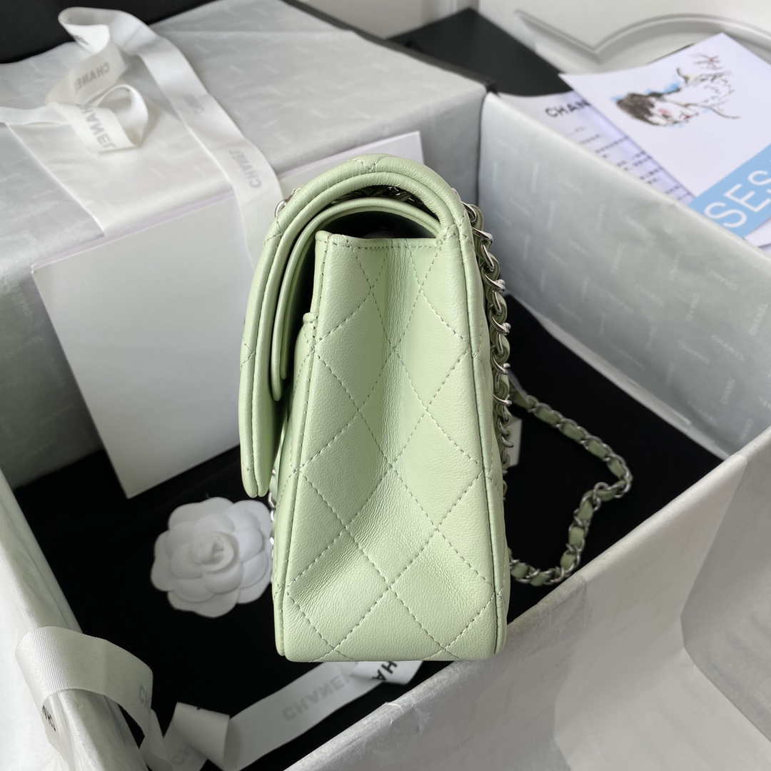Chanel A01112 Flap Handbag Classic Bag Lambskin Light Green Silver | chanel a01112 flap handbag classic bag lambskin light 005