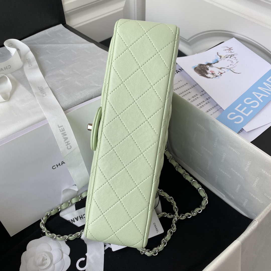 Chanel A01112 Flap Handbag Classic Bag Lambskin Light Green Silver | chanel a01112 flap handbag classic bag lambskin light 006