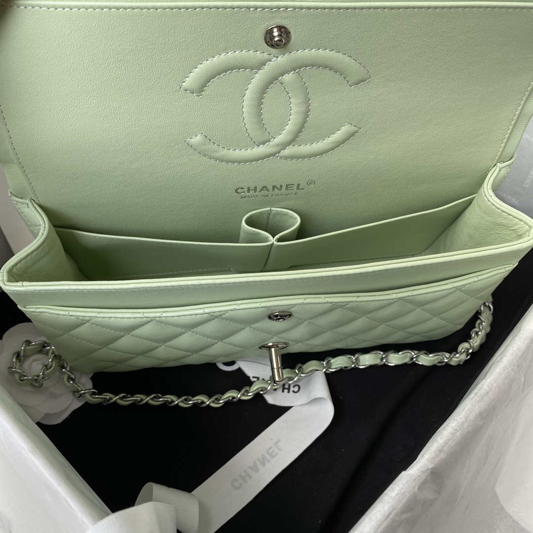 Chanel A01112 Flap Handbag Classic Bag Lambskin Light Green Silver | chanel a01112 flap handbag classic bag lambskin light 007