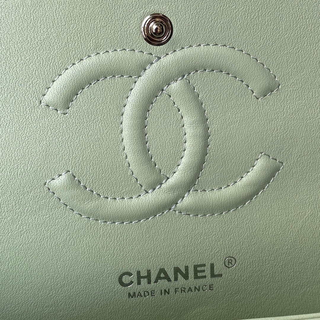Chanel A01112 Flap Handbag Classic Bag Lambskin Light Green Silver | chanel a01112 flap handbag classic bag lambskin light 008