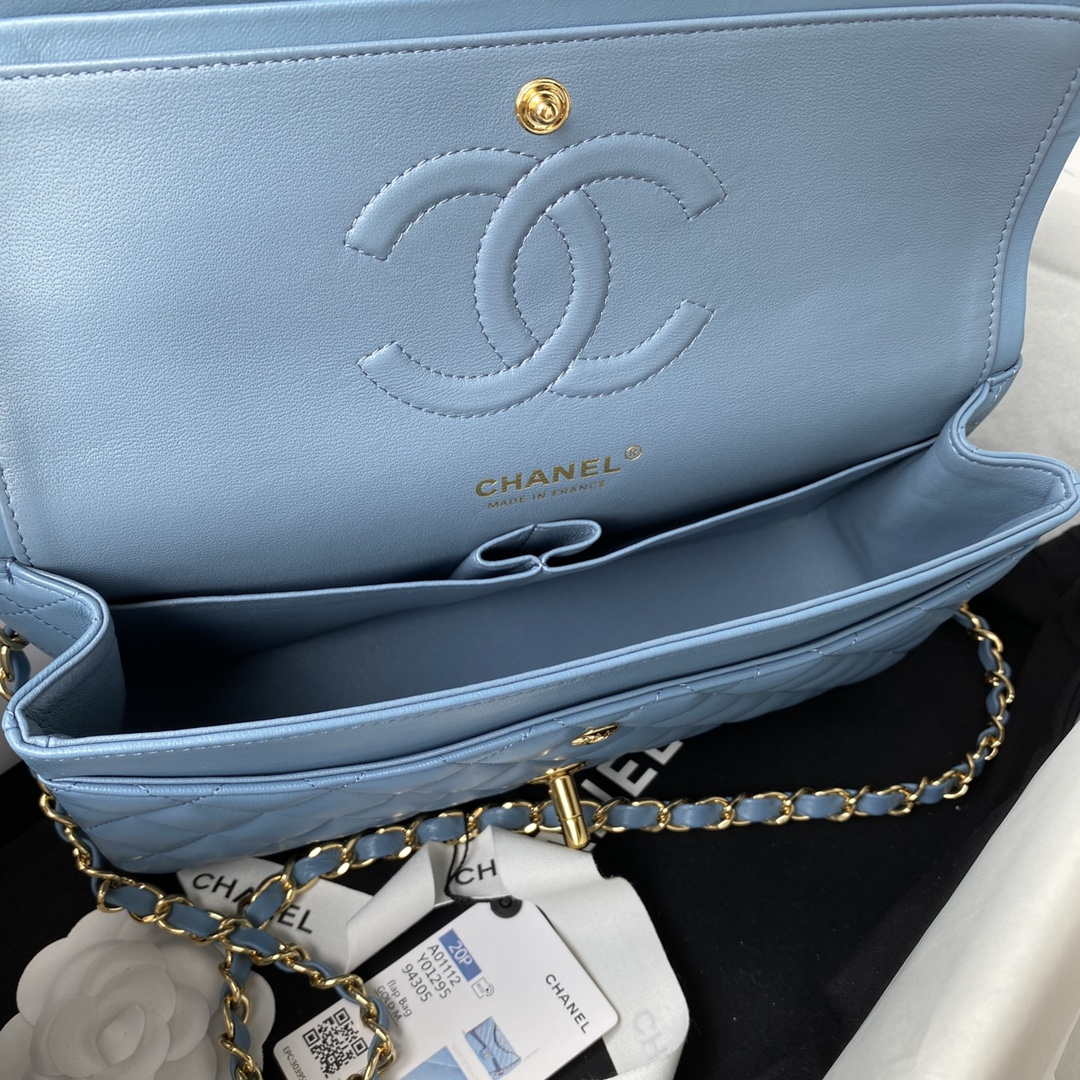 chanel a01112 flap handbag classic bag lambskin sky blue gold 6 Chanel A01112 Flap Handbag Classic Bag Lambskin Sky Blue Gold | chanel a01112 flap handbag classic bag lambskin light 016