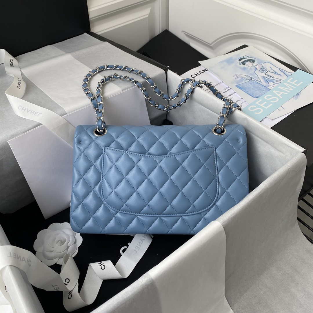 Chanel A01112 Flap Handbag Classic Bag Lambskin Sky Blue Silver | chanel a01112 flap handbag classic bag lambskin light 020