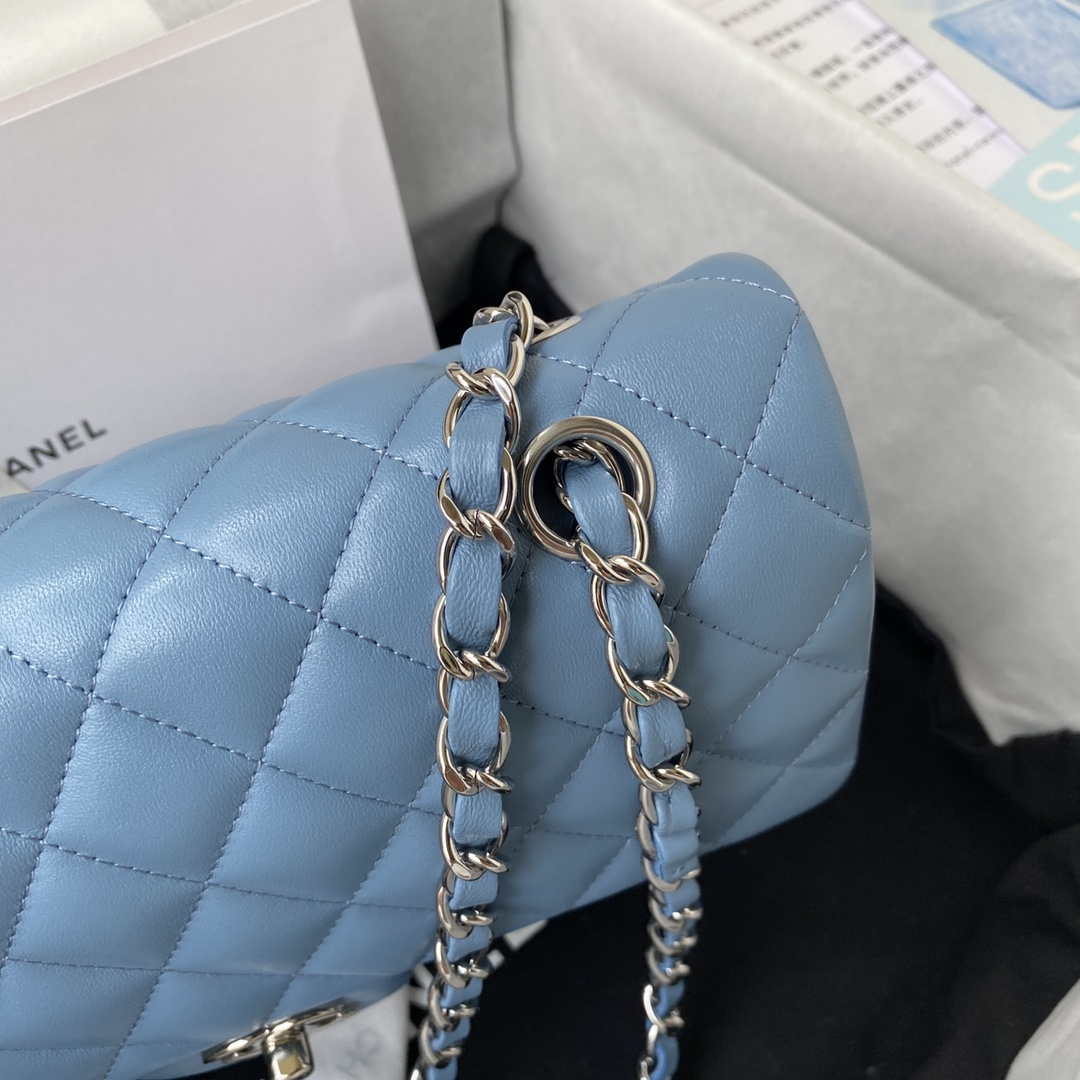 Chanel A01112 Flap Handbag Classic Bag Lambskin Sky Blue Silver | chanel a01112 flap handbag classic bag lambskin light 022