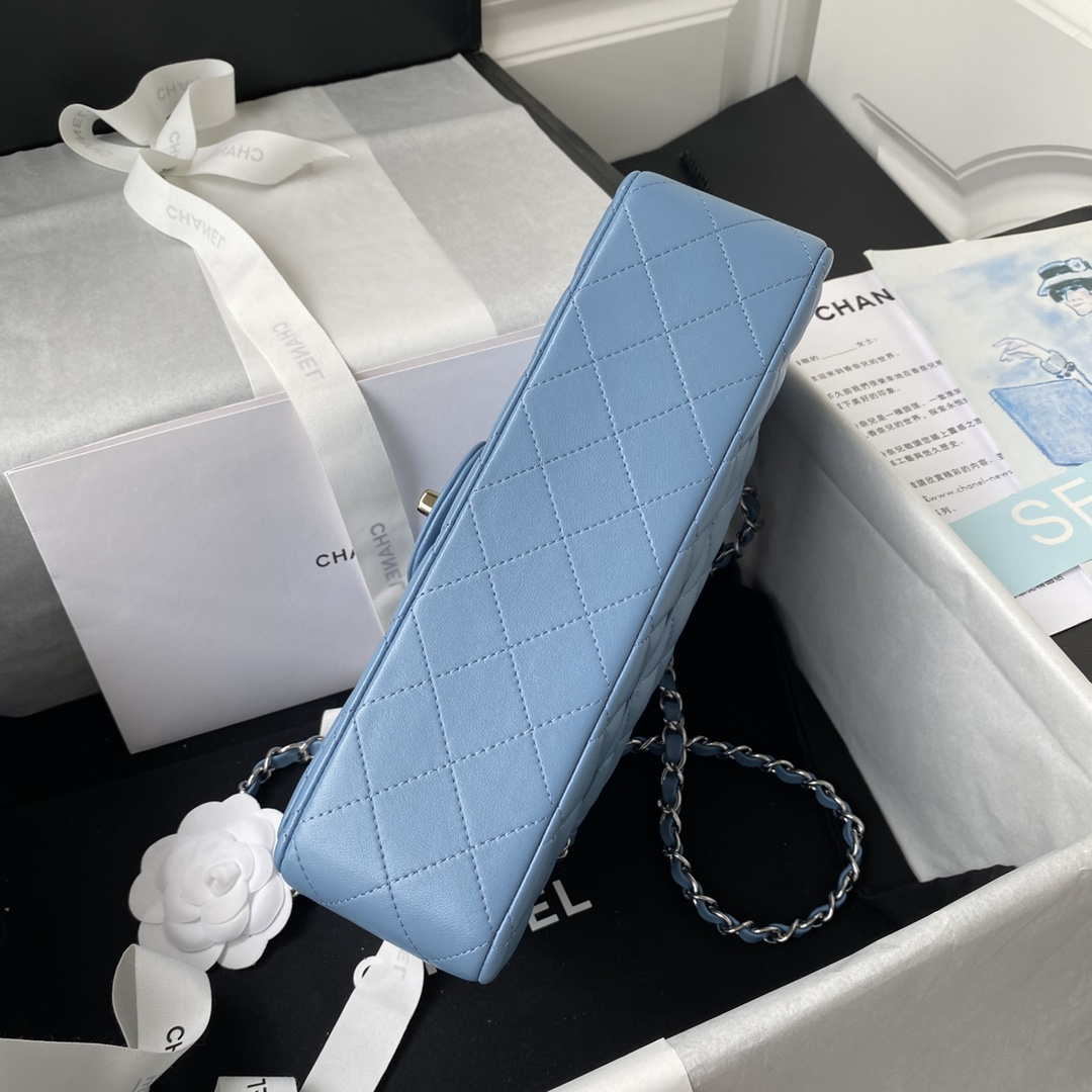 Chanel A01112 Flap Handbag Classic Bag Lambskin Sky Blue Silver | chanel a01112 flap handbag classic bag lambskin light 024