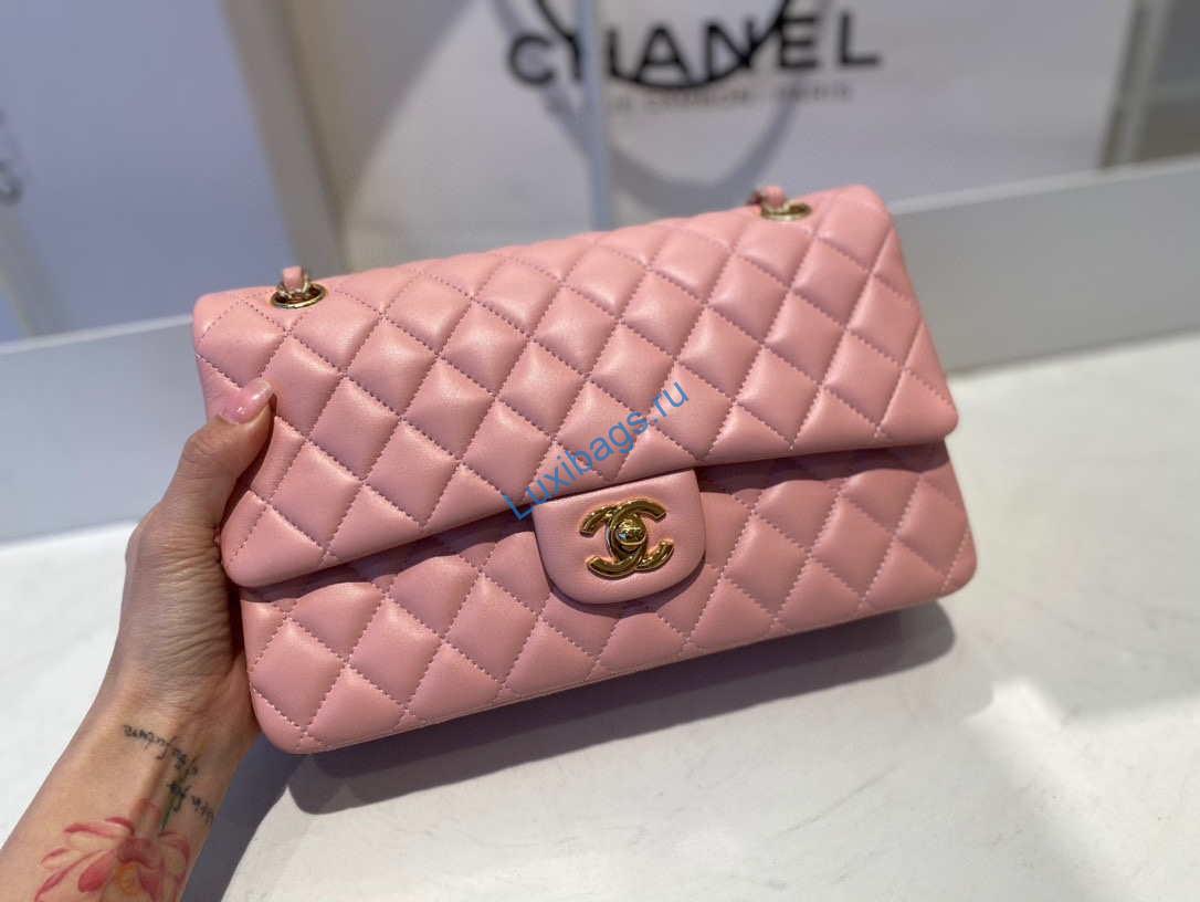 Chanel A01112 Flap Handbag Classic Bag Lambskin Pink Gold | chanel a01112 flap handbag classic bag lambskin light 038