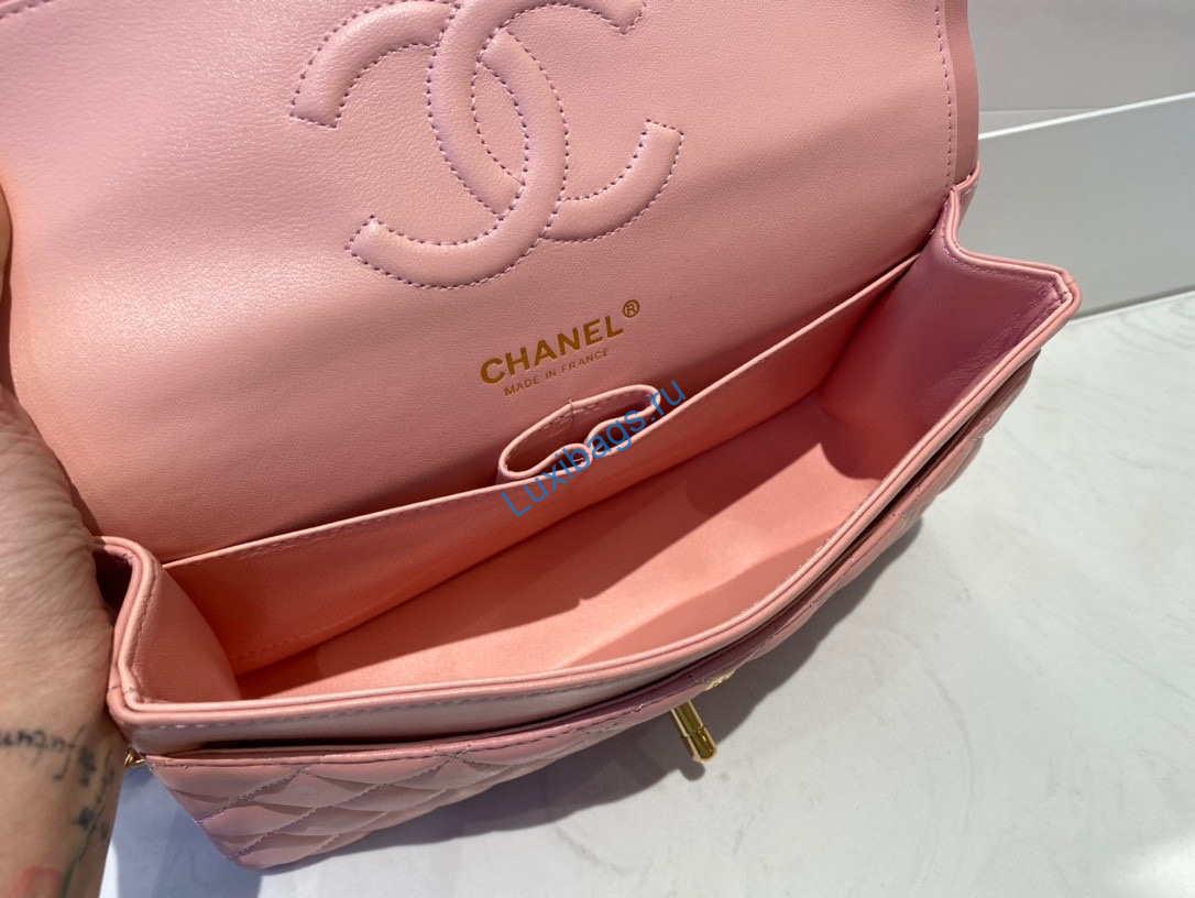 Chanel A01112 Flap Handbag Classic Bag Lambskin Pink Gold | chanel a01112 flap handbag classic bag lambskin light 045