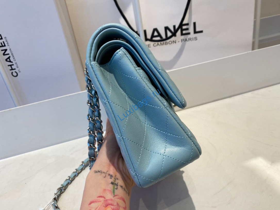 chanel a01112 flap handbag classic bag lambskin light blue silver 4 Chanel A01112 Flap Handbag Classic Bag Lambskin Light Blue Silver | chanel a01112 flap handbag classic bag lambskin light 050