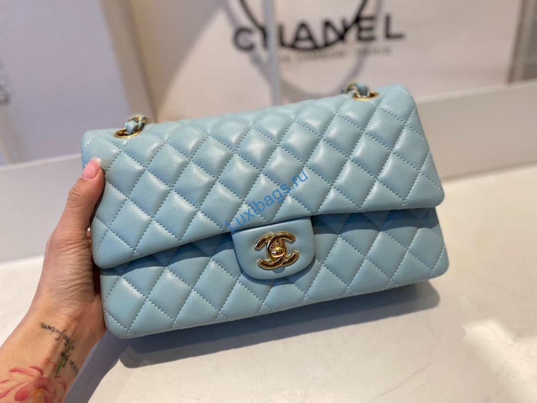 chanel a01112 flap handbag classic bag lambskin light blue gold 1 Chanel A01112 Flap Handbag Classic Bag Lambskin Light Blue Gold | chanel a01112 flap handbag classic bag lambskin light 056