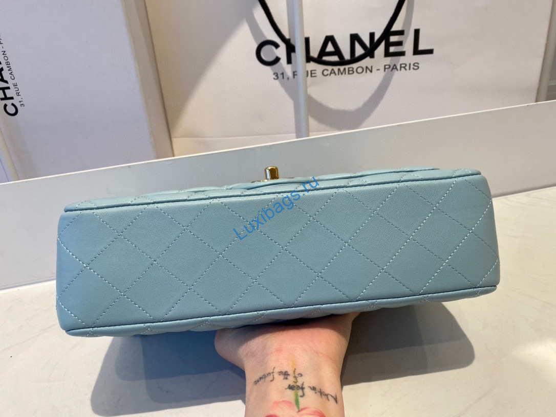 chanel a01112 flap handbag classic bag lambskin light blue gold 5 Chanel A01112 Flap Handbag Classic Bag Lambskin Light Blue Gold | chanel a01112 flap handbag classic bag lambskin light 060