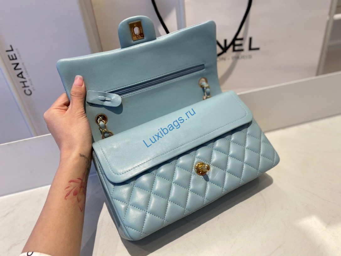 chanel a01112 flap handbag classic bag lambskin light blue gold 6 Chanel A01112 Flap Handbag Classic Bag Lambskin Light Blue Gold | chanel a01112 flap handbag classic bag lambskin light 061