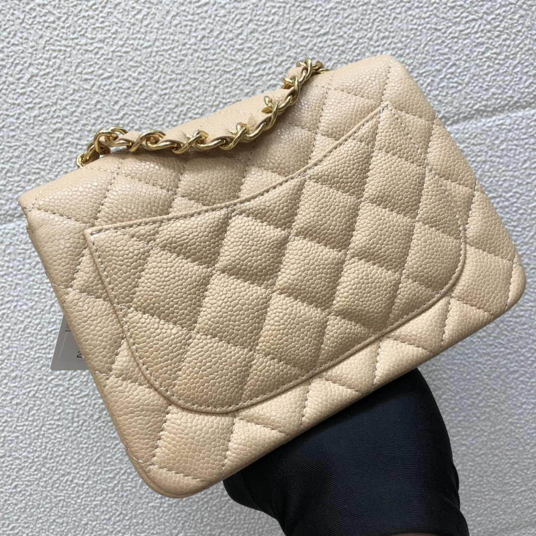Chanel A35200 Mini Flap Bag 17cm Grained Calfskin Apricot Gold | chanel a35200 mini flap bag 17cm grained calfskin apricot 002