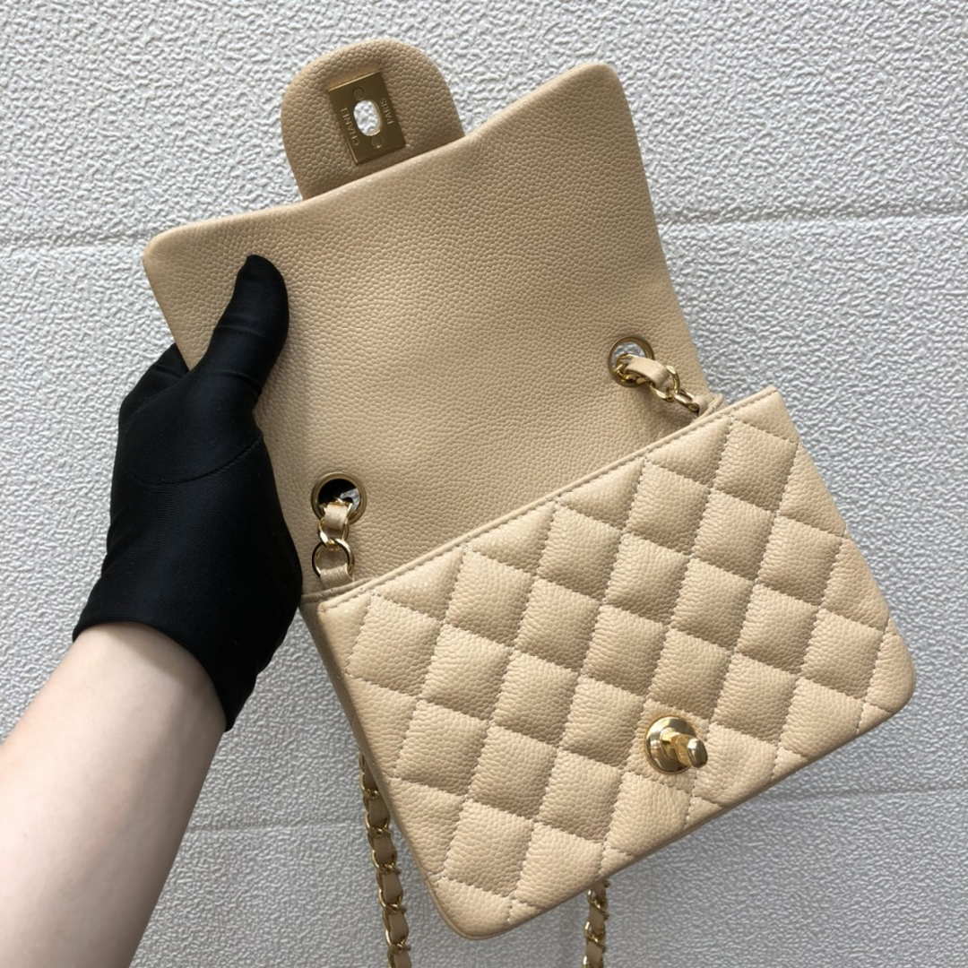Chanel A35200 Mini Flap Bag 17cm Grained Calfskin Apricot Gold | chanel a35200 mini flap bag 17cm grained calfskin apricot 006