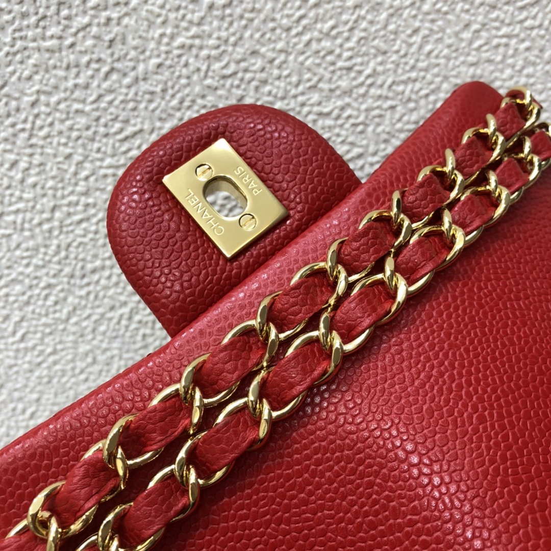 Chanel A35200 Mini Flap Bag 17cm Grained Calfskin Red Gold | chanel a35200 mini flap bag 17cm grained calfskin red 007
