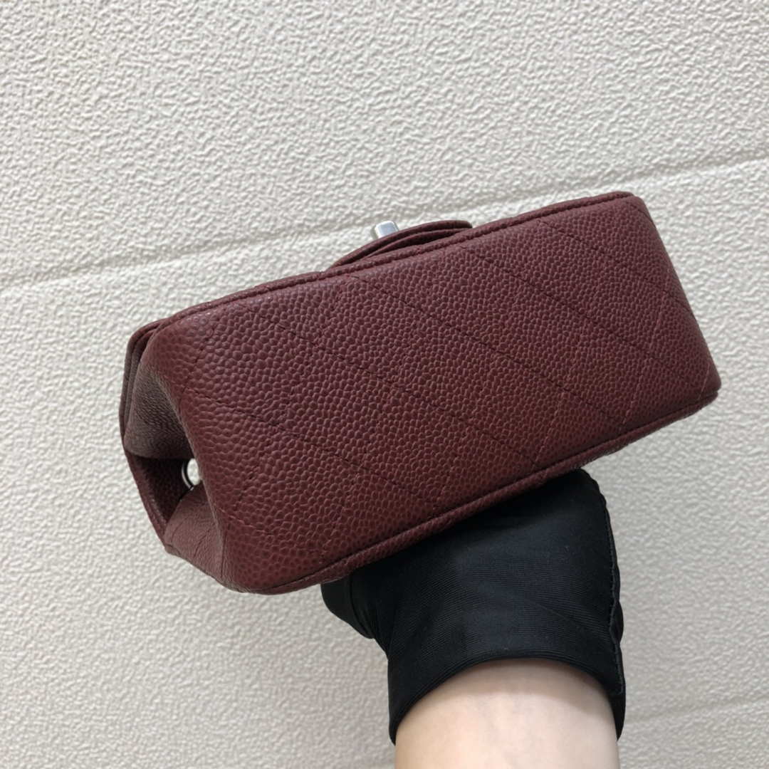 Chanel A35200 Mini Flap Bag 17cm Grained Calfskin Wine Red Silver | chanel a35200 mini flap bag 17cm grained calfskin wine red gold 005
