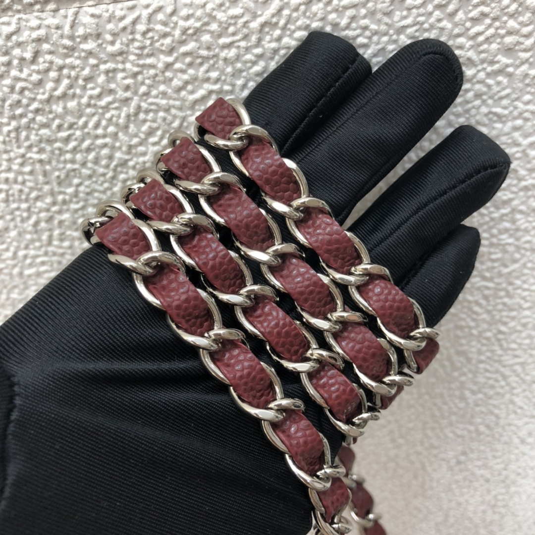 Chanel A35200 Mini Flap Bag 17cm Grained Calfskin Wine Red Silver | chanel a35200 mini flap bag 17cm grained calfskin wine red gold 006