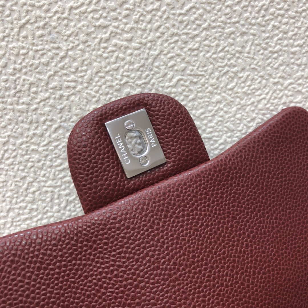 Chanel A35200 Mini Flap Bag 17cm Grained Calfskin Wine Red Silver | chanel a35200 mini flap bag 17cm grained calfskin wine red gold 008