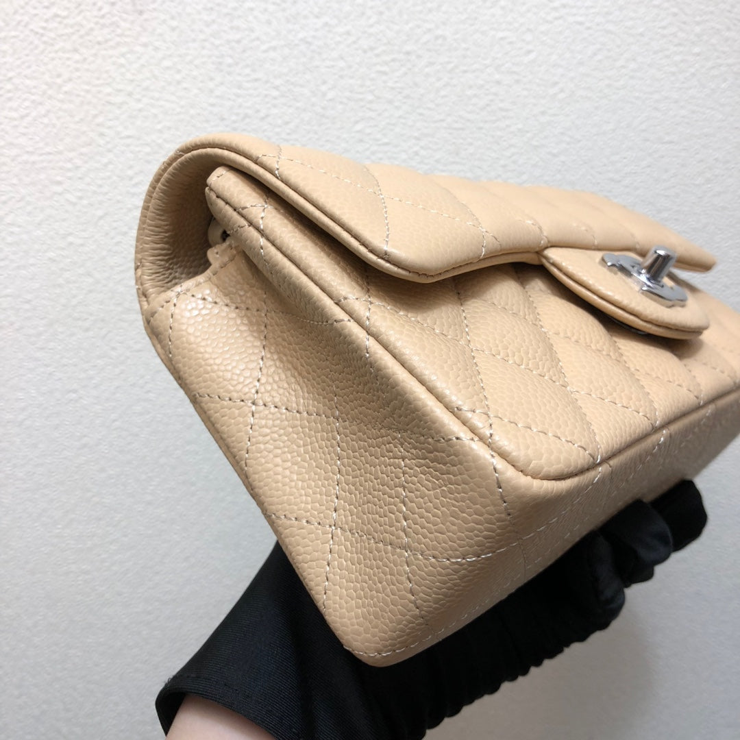 Chanel A69900 Mini Flap Bag Grained Calfskin Apricot Silver | chanel a69900 mini flap bag grained calfskin apricot 013