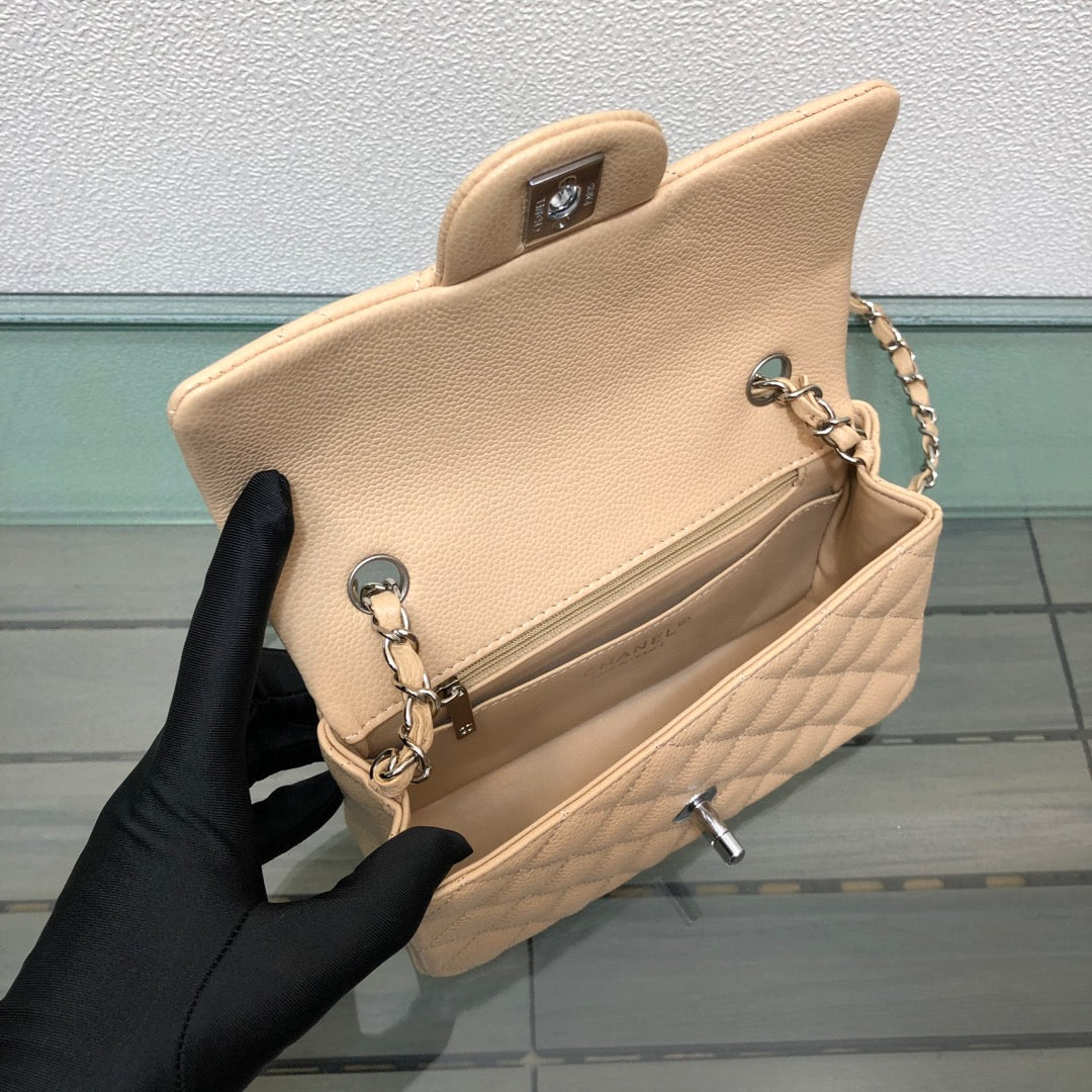 Chanel A69900 Mini Flap Bag Grained Calfskin Apricot Silver | chanel a69900 mini flap bag grained calfskin apricot 018