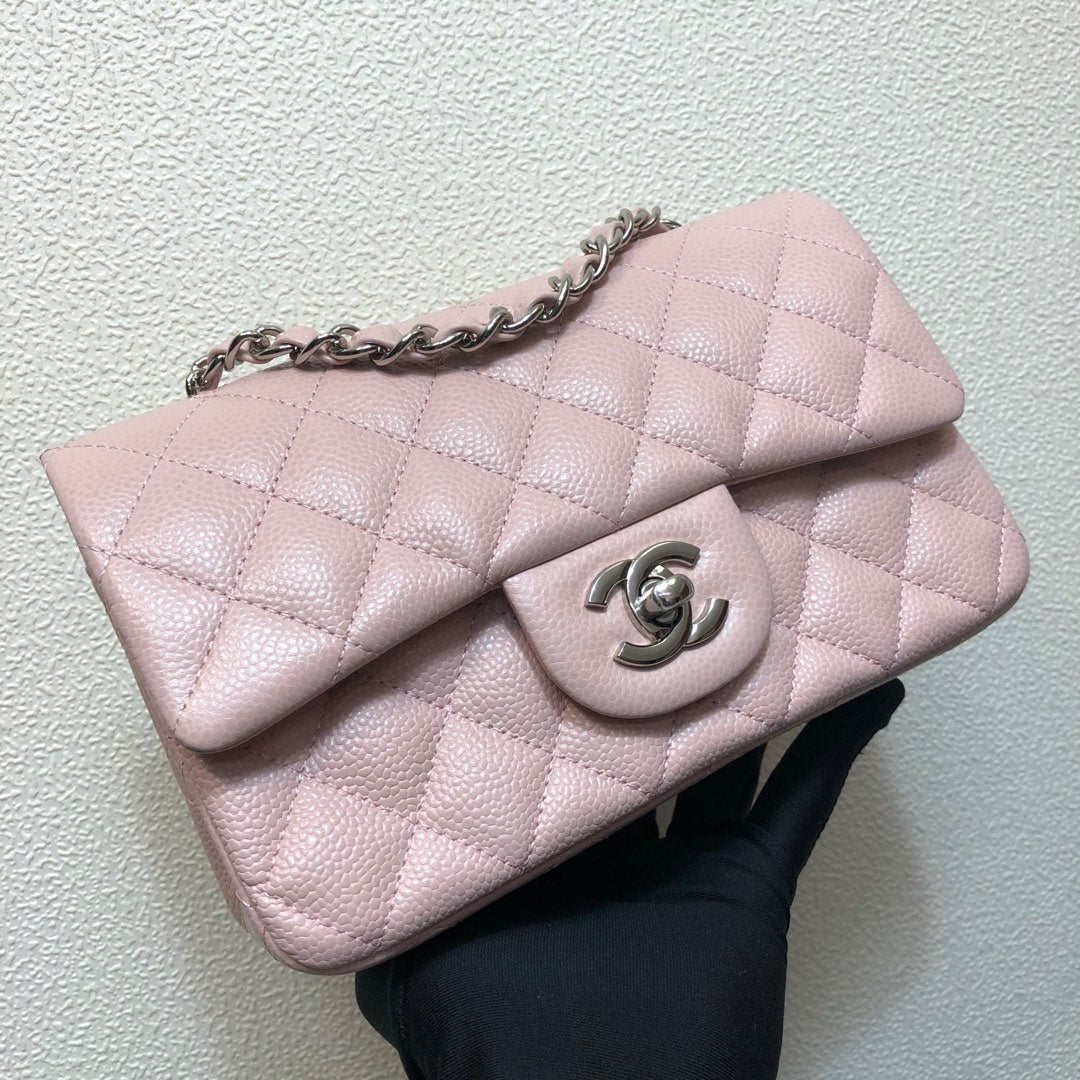 Chanel A69900 Mini Flap Bag Grained Calfskin Pink Silver | chanel a69900 mini flap bag grained calfskin pink 011