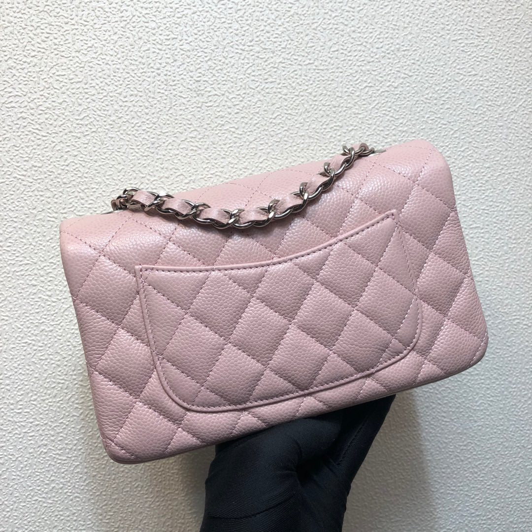 Chanel A69900 Mini Flap Bag Grained Calfskin Pink Silver | chanel a69900 mini flap bag grained calfskin pink 012