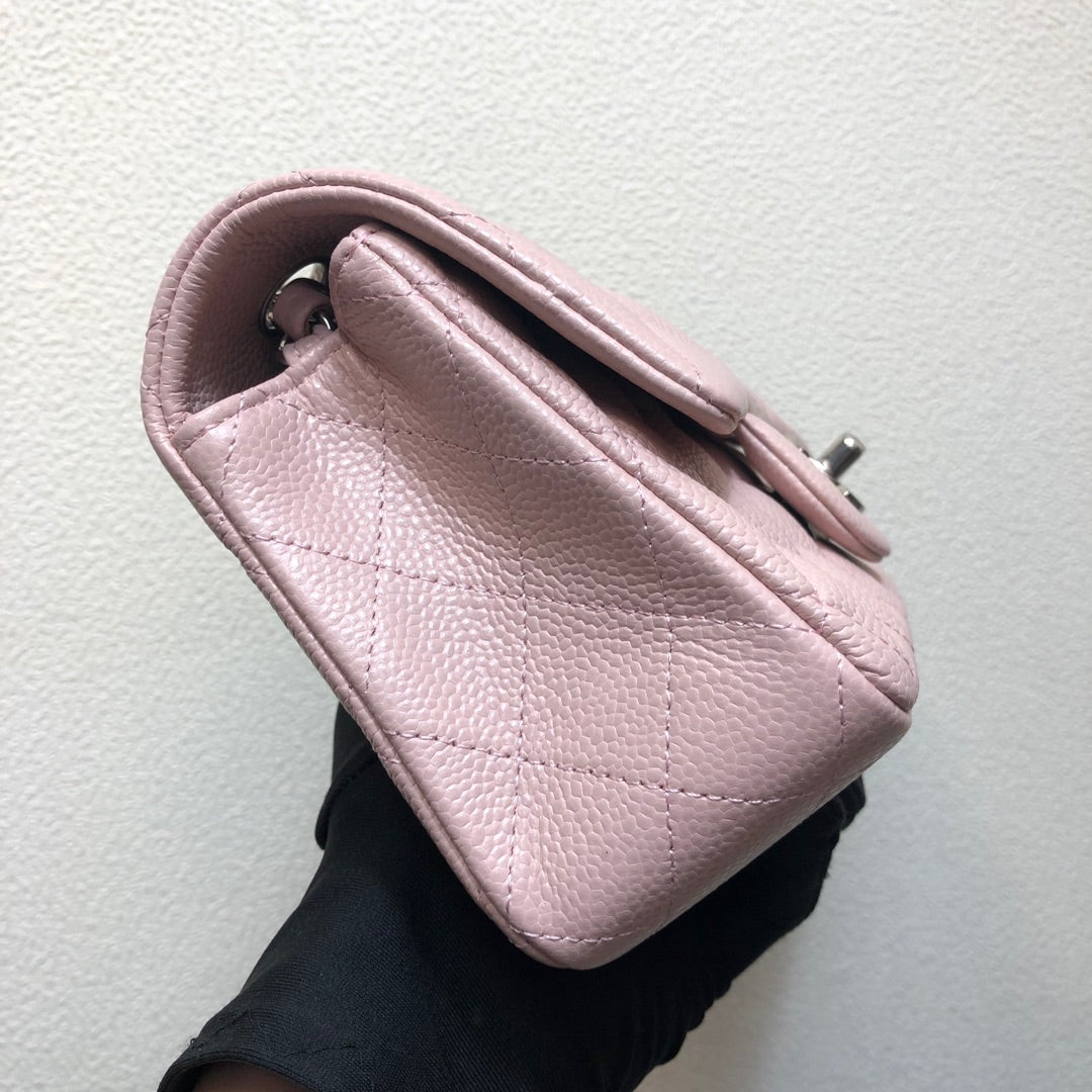 Chanel A69900 Mini Flap Bag Grained Calfskin Pink Silver | chanel a69900 mini flap bag grained calfskin pink 013