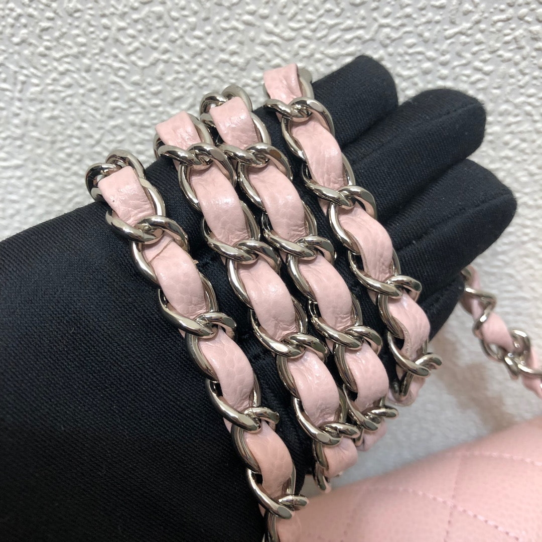 Chanel A69900 Mini Flap Bag Grained Calfskin Pink Silver | chanel a69900 mini flap bag grained calfskin pink 015