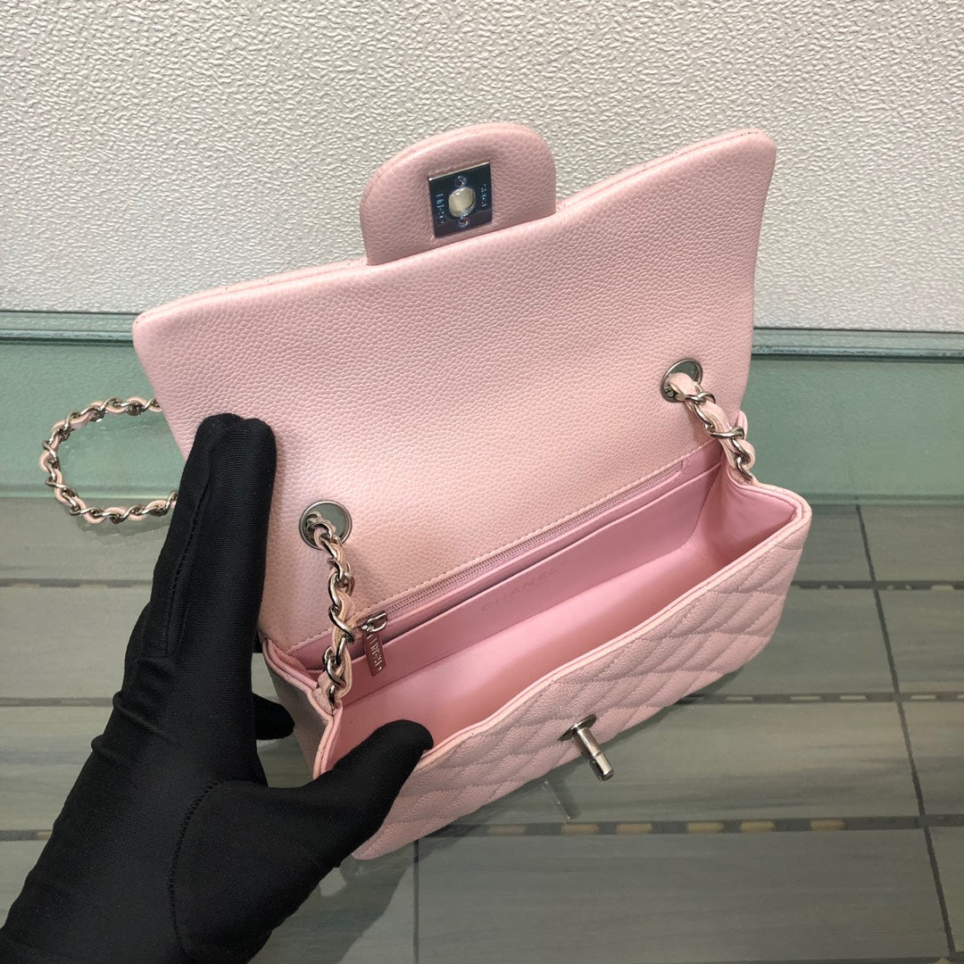 Chanel A69900 Mini Flap Bag Grained Calfskin Pink Silver | chanel a69900 mini flap bag grained calfskin pink 017