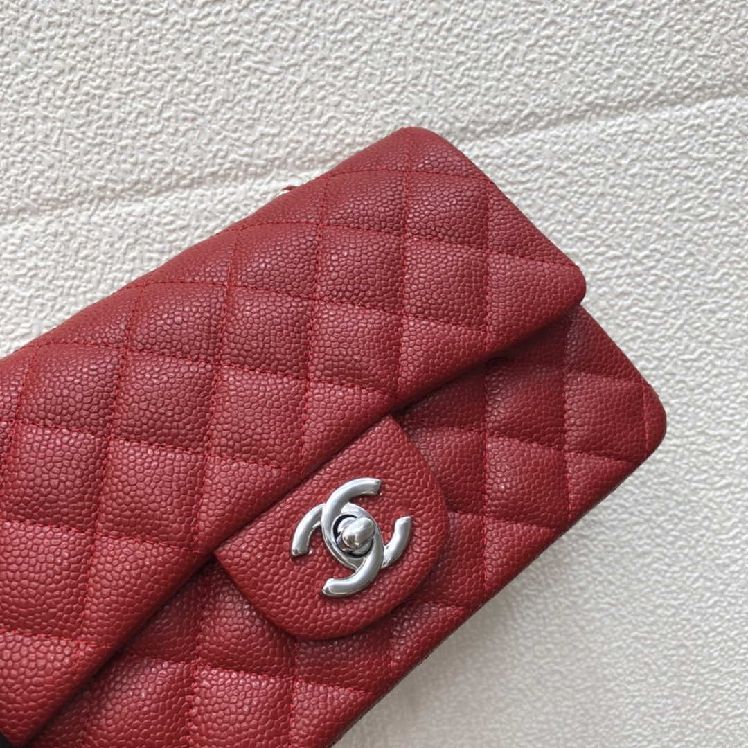 Chanel A69900 Mini Flap Bag Grained Calfskin Red Silver | chanel a69900 mini flap bag grained calfskin red 012