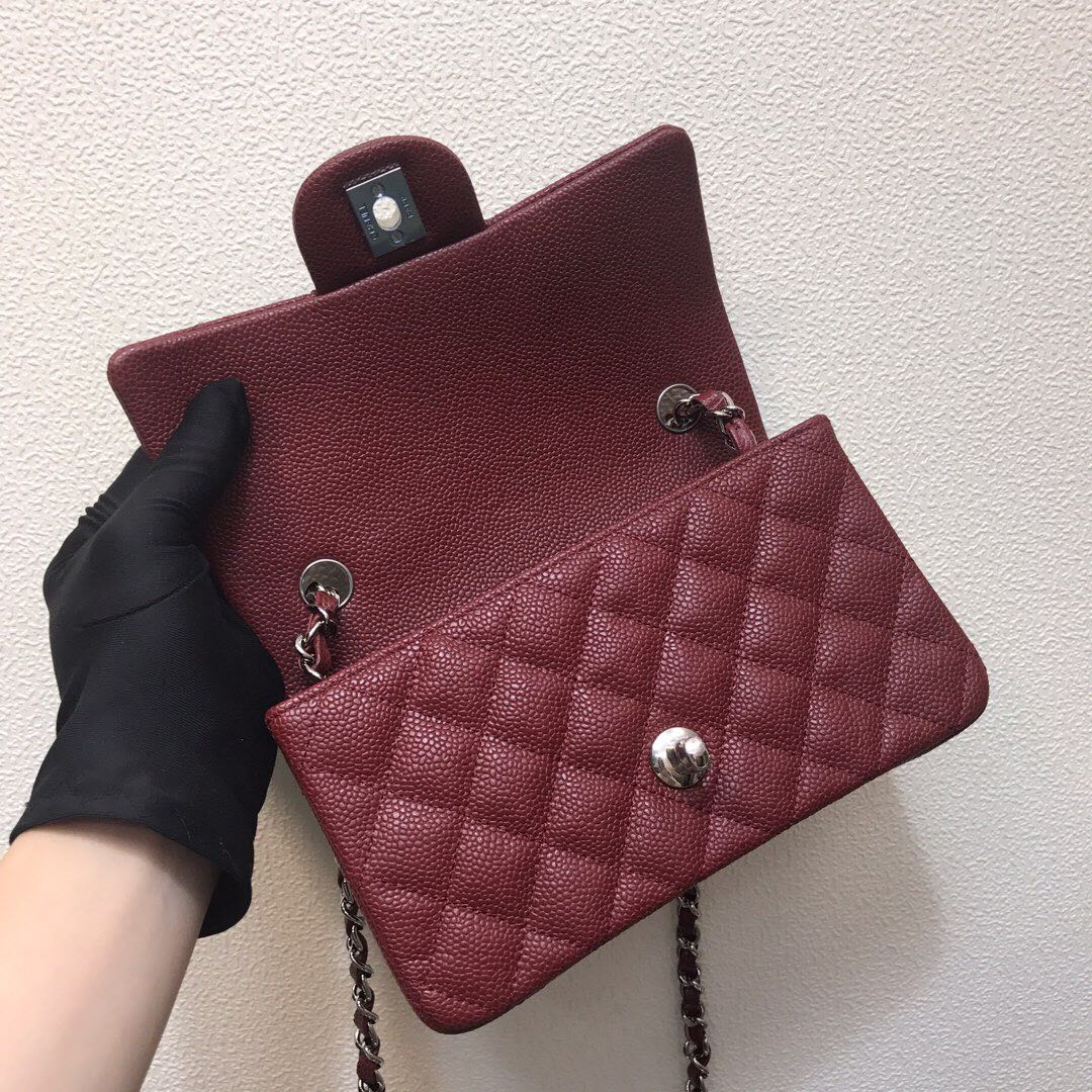 Chanel A69900 Mini Flap Bag Grained Calfskin Wine Red Silver | chanel a69900 mini flap bag grained calfskin wine red 016