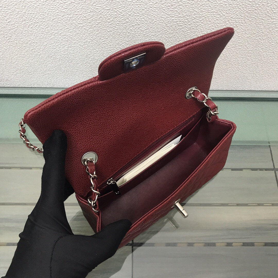 Chanel A69900 Mini Flap Bag Grained Calfskin Wine Red Silver | chanel a69900 mini flap bag grained calfskin wine red 017
