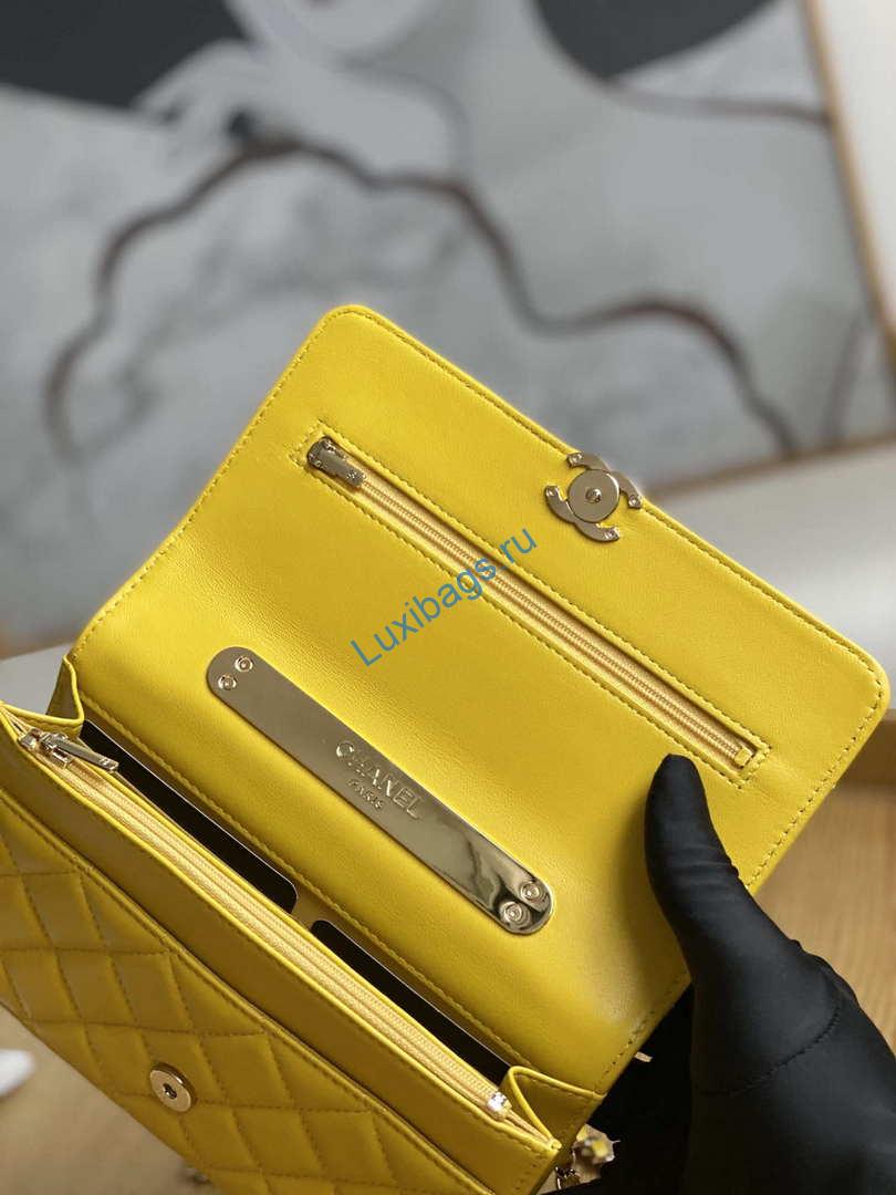 Chanel A81207 WOC 19 Chain Wallet Bag Lambskin Yellow Gold | chanel a81207 woc 19 chain wallet bag lambskin yellow gold 007
