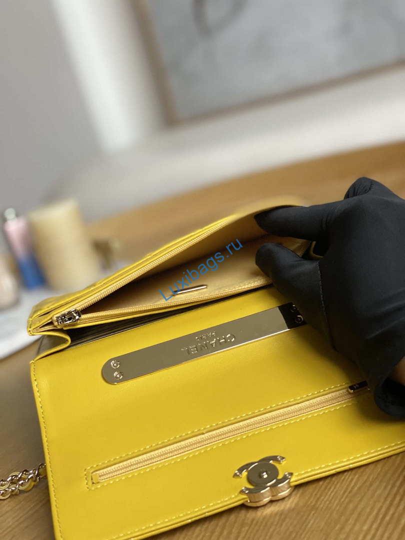 Chanel A81207 WOC 19 Chain Wallet Bag Lambskin Yellow Gold | chanel a81207 woc 19 chain wallet bag lambskin yellow gold 008