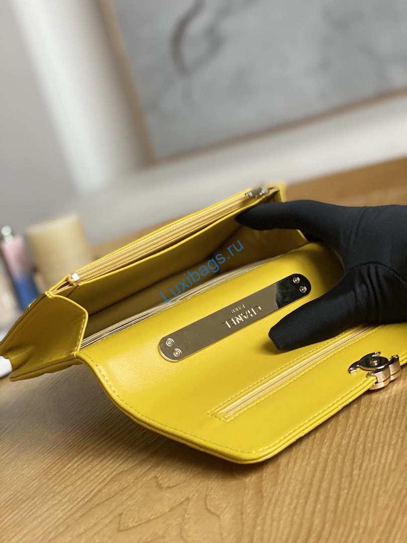 Chanel A81207 WOC 19 Chain Wallet Bag Lambskin Yellow Gold | chanel a81207 woc 19 chain wallet bag lambskin yellow gold 009