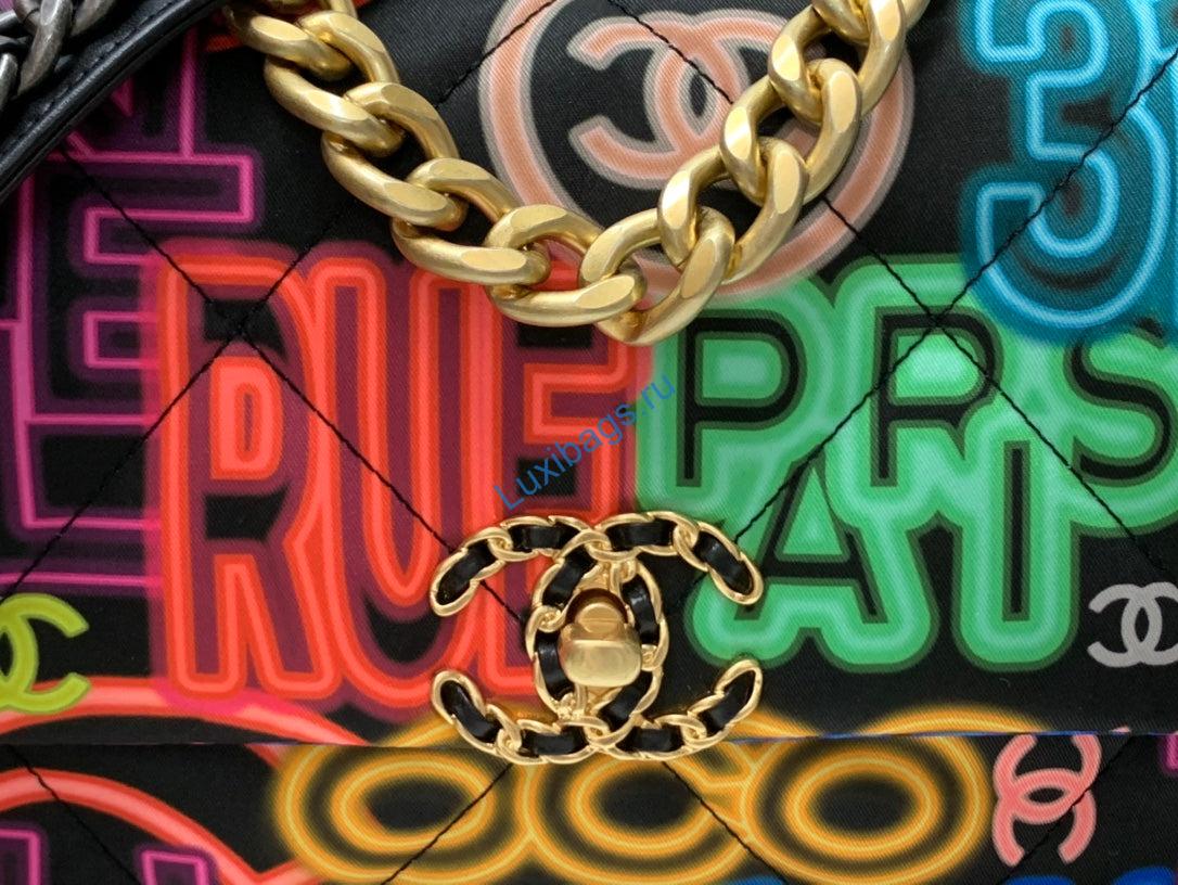 Chanel As1160 Chanel 19 Handbag Flap Graffiti Print Vintage multicolor gold | chanel as1160 chanel 19 handbag flap graffiti print vintage gold 004