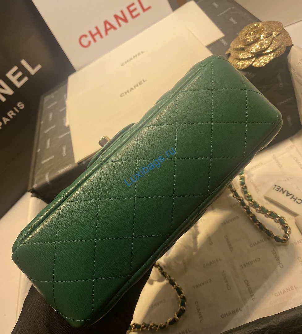 Chanel AS2431 Mini Flap Lambskin Bag with top Handle Green Bright gold | chanel as2431 mini flap lambskin bag with top handle green bright gold 005