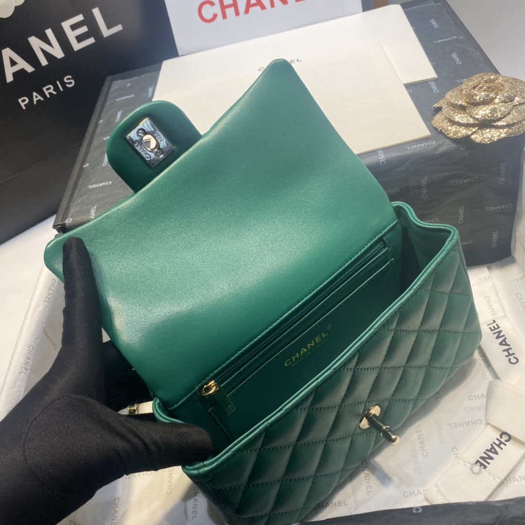 Chanel AS2431 Mini Flap Lambskin Bag with top Handle Green Bright gold | chanel as2431 mini flap lambskin bag with top handle green bright gold 007