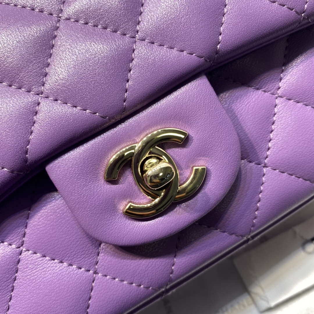 Chanel AS2431 Mini Flap Lambskin Bag with top Handle Purple Bright gold | chanel as2431 mini flap lambskin bag with top handle purple bright gold 003