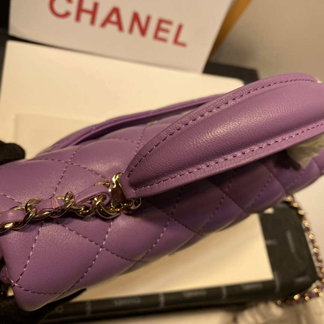 Chanel AS2431 Mini Flap Lambskin Bag with top Handle Purple Bright gold | chanel as2431 mini flap lambskin bag with top handle purple bright gold 004