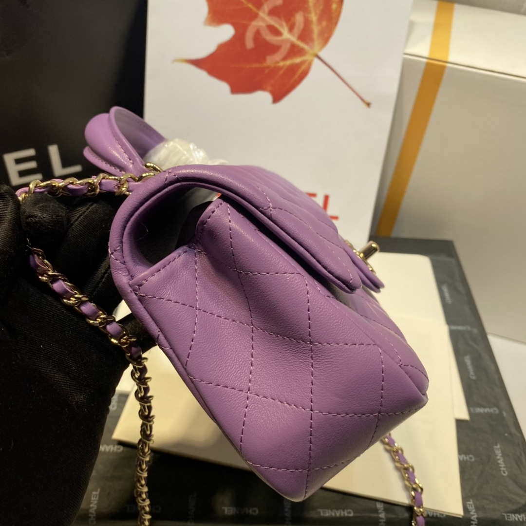Chanel AS2431 Mini Flap Lambskin Bag with top Handle Purple Bright gold | chanel as2431 mini flap lambskin bag with top handle purple bright gold 005