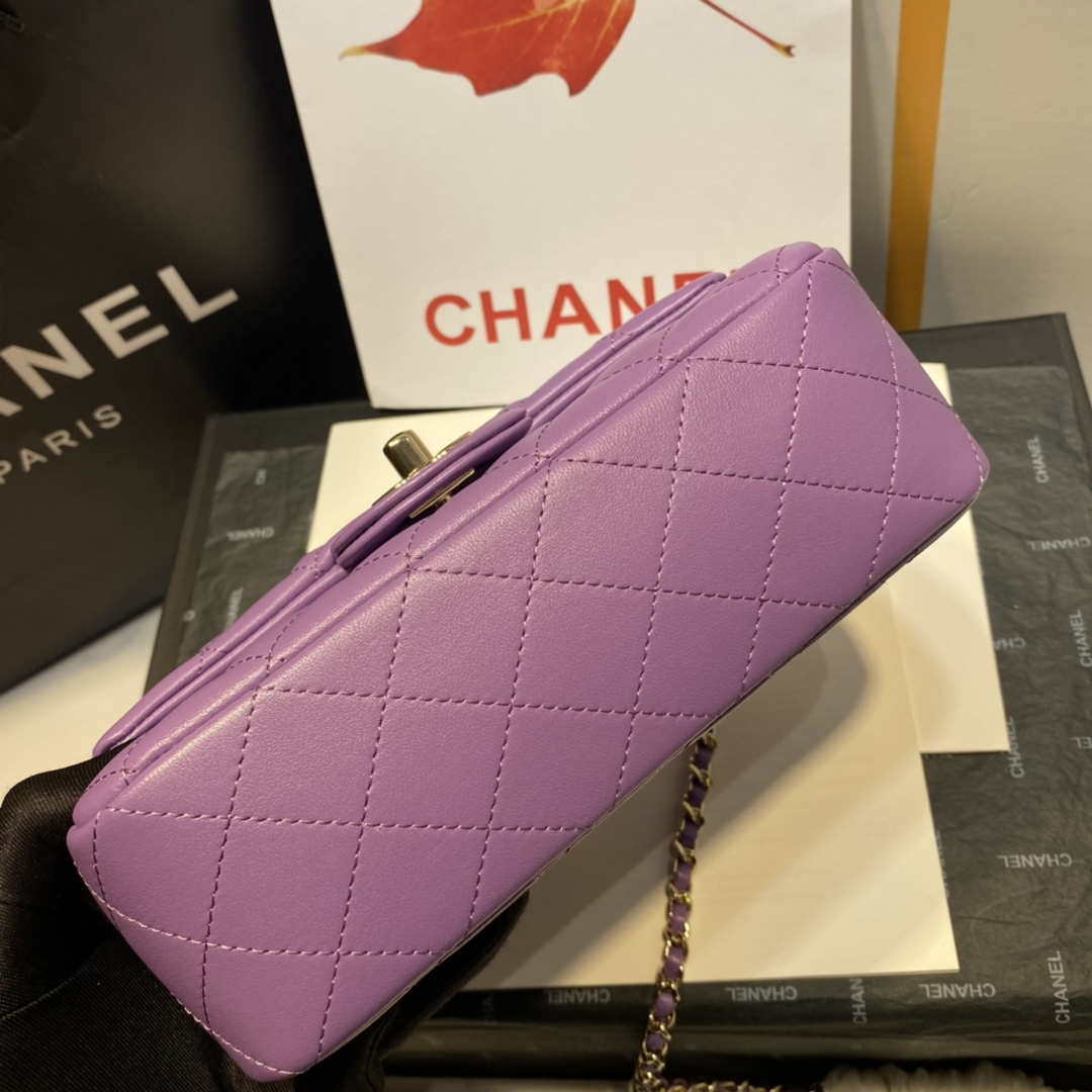 Chanel AS2431 Mini Flap Lambskin Bag with top Handle Purple Bright gold | chanel as2431 mini flap lambskin bag with top handle purple bright gold 007