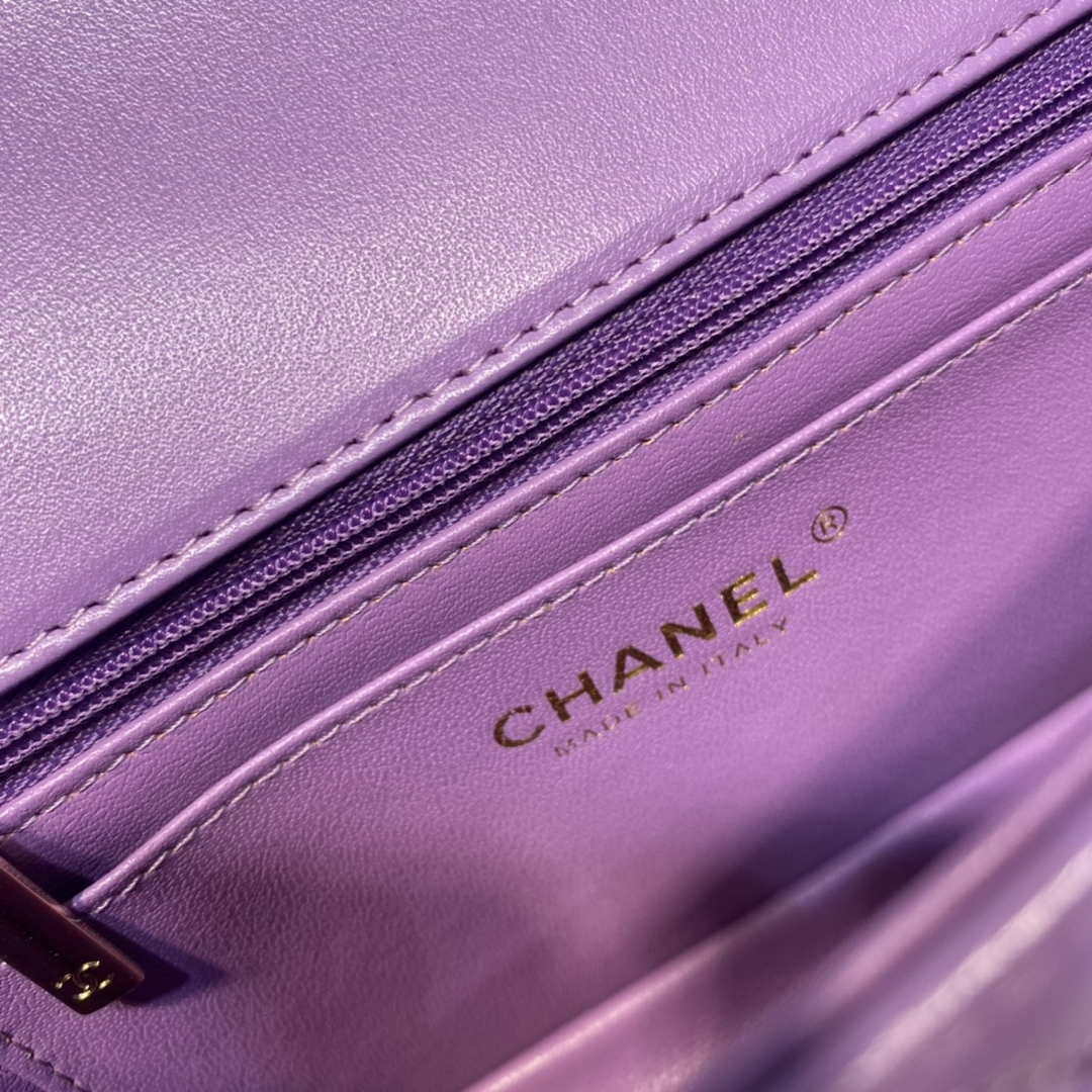 Chanel AS2431 Mini Flap Lambskin Bag with top Handle Purple Bright gold | chanel as2431 mini flap lambskin bag with top handle purple bright gold 009