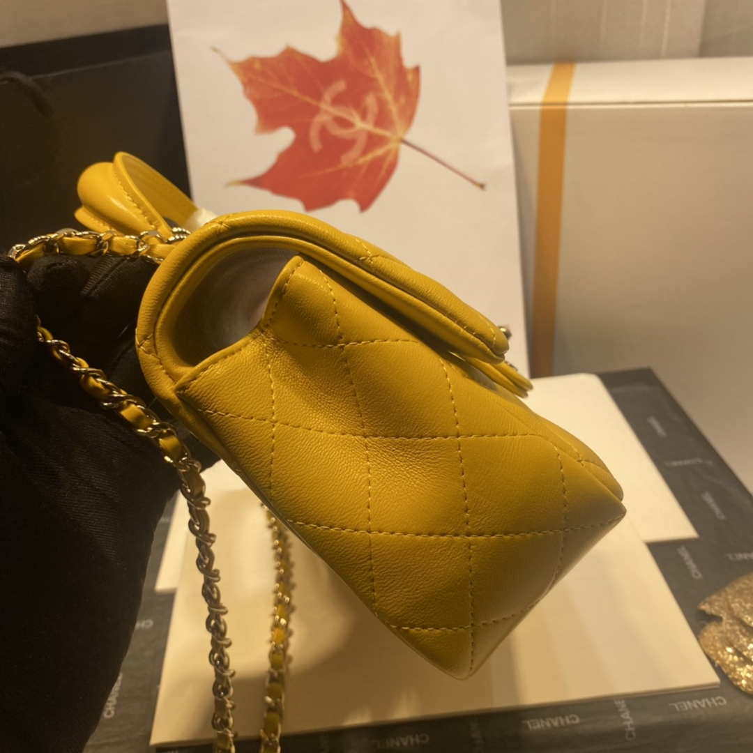 Chanel AS2431 Mini Flap Lambskin Bag with top Handle Yellow Bright gold | chanel as2431 mini flap lambskin bag with top handle yellow bright gold 004
