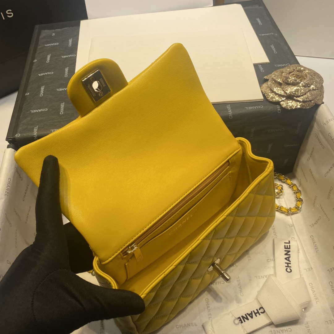 Chanel AS2431 Mini Flap Lambskin Bag with top Handle Yellow Bright gold | chanel as2431 mini flap lambskin bag with top handle yellow bright gold 007