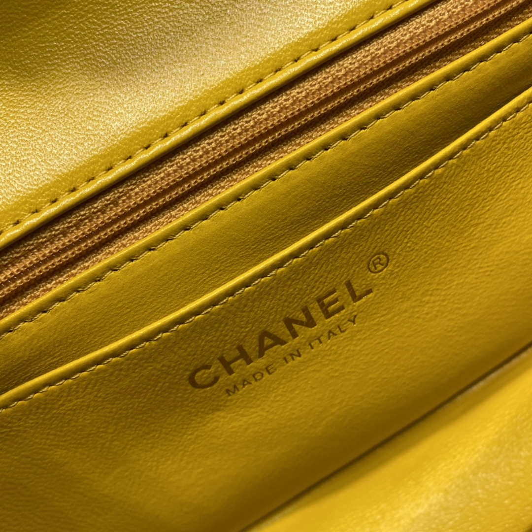 Chanel AS2431 Mini Flap Lambskin Bag with top Handle Yellow Bright gold | chanel as2431 mini flap lambskin bag with top handle yellow bright gold 008