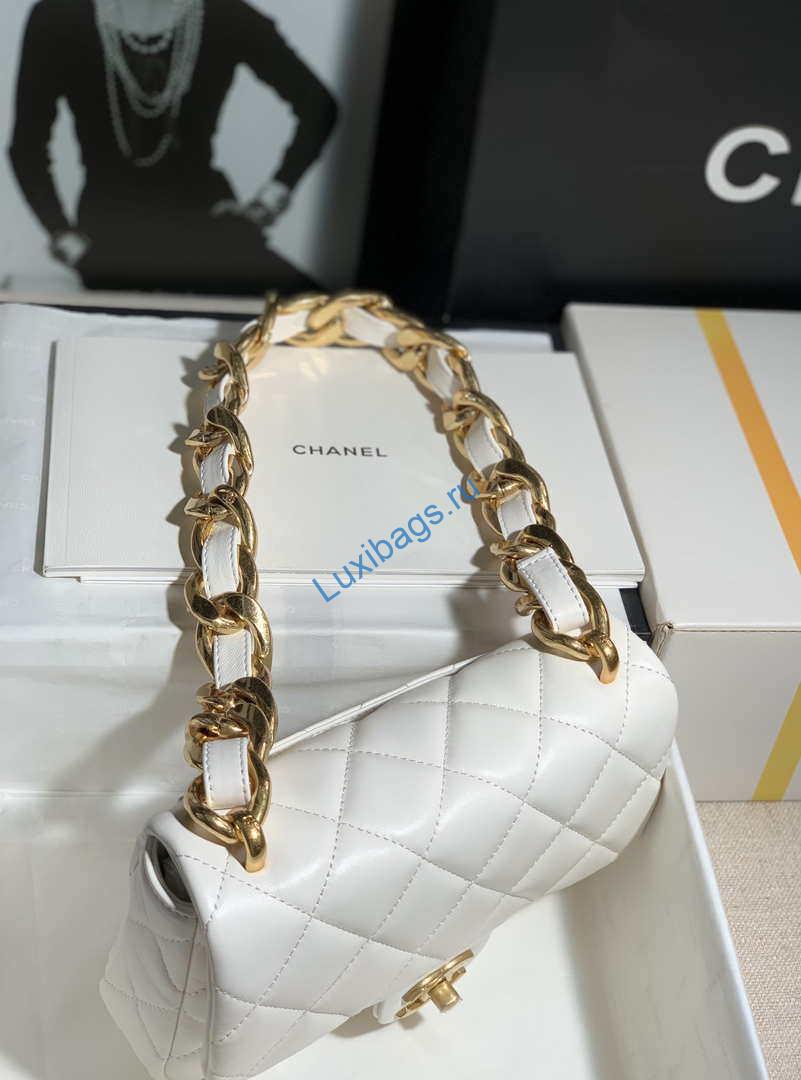 Chanel AS3214 Small Flap Bag Lambskin Gold-Tone Metal White | chanel as3213 small flap bag lambskin gold tone metal 003