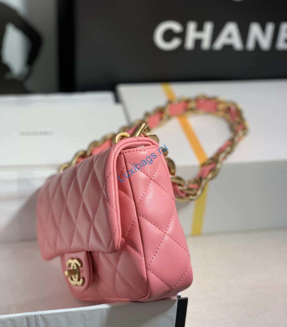 Chanel AS3214 Small Flap Bag Lambskin Gold-Tone Metal Pink | chanel as3213 small flap bag lambskin gold tone metal 034