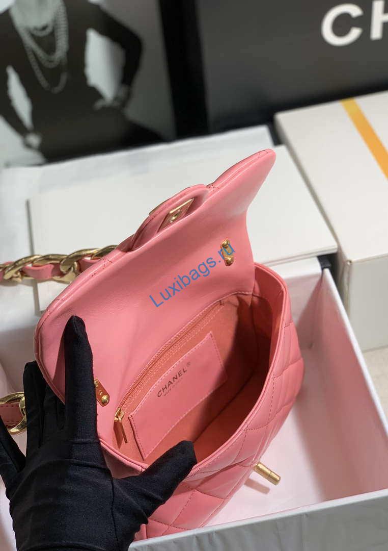 Chanel AS3214 Small Flap Bag Lambskin Gold-Tone Metal Pink | chanel as3213 small flap bag lambskin gold tone metal 036